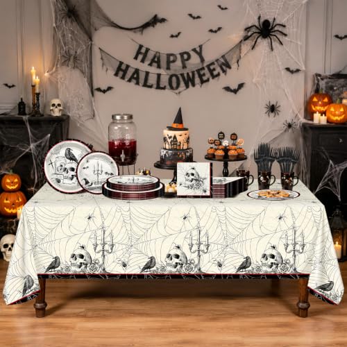 Gothic Halloween Party Plates & Napkins Set - Crow Skull Spooky Decor