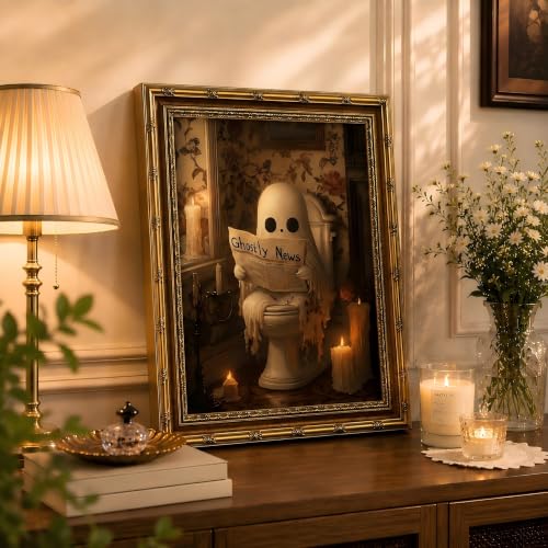 Ghost Wall Art Framed Halloween Bathroom Decor 16x12 Dark Gothic Spooky Wall Hanging Variation of Ghost / Framed / 16"L x 12"W