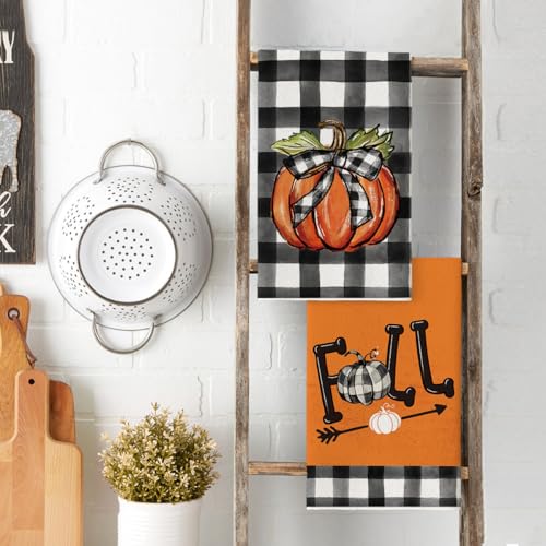 Hello Pumpkin Kitchen Towels Set of 4 – Fall Decor Dish Cloths 18x26 Inch