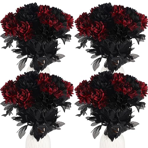 Artificial Dahlia Flowers Set 30 Pcs Gothic Black and Burgundy Decor