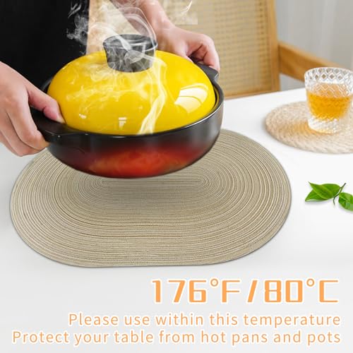 Oval Washable Placemats Set of 6 Blue - Heat-Resistant Table Mats for Indoor & Outdoor Dining