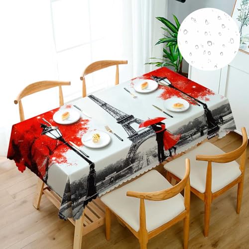 Paris Eiffel Tower Table Cover 52x70 Inch Red & Grey Water-Resistant Outdoor & Indoor Dining Tablecloth — Variation of Paris