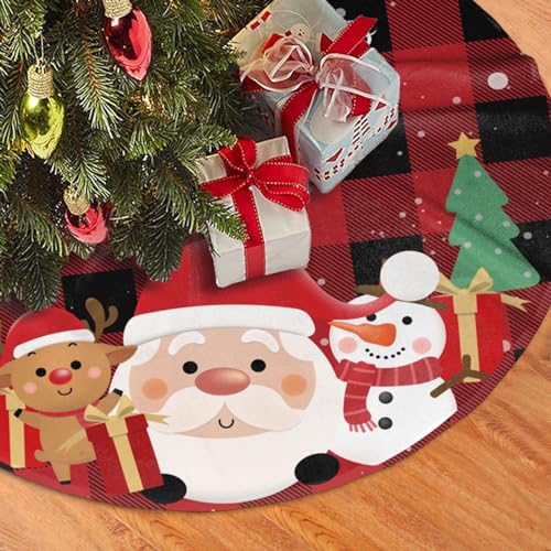 Buffalo Plaid Santa Claus Deer Snowman Christmas Tree Skirt 48 Inch - Holiday Decor