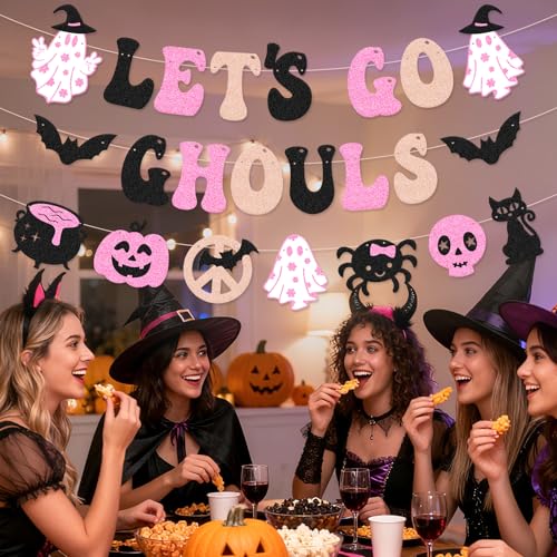 Halloween Party Banner Let’s Go Ghouls Glitter Decor for Bachelorette & Events