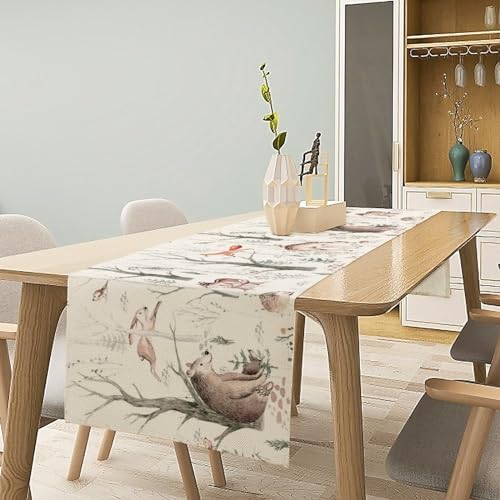 Rustic Forest Table Runner 13x108 Inches Woodland Animals Design - W13xL108 - Forest-6