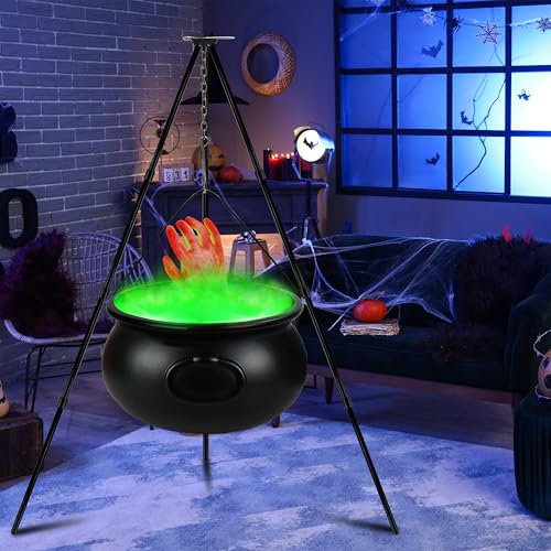 Halloween Outdoor Decorations Witch Cauldron Set with LED Lights & Fake Hand - 12.6 inches