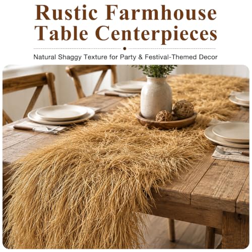 XLX TURF Fake Thatch Hay Table Runner 108 Inch - Yellow Thatch Grass Variation