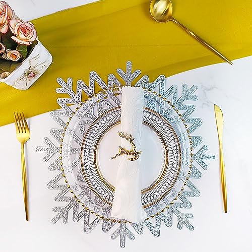 Snowflake Silver Vinyl Placemats Set of 4, 15 Inch Holiday Table Decor