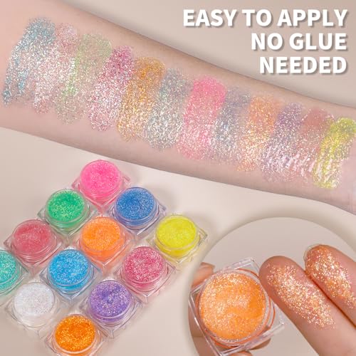 Multicolor Glow in The Dark Glitter Gel for Face & Body - 3mm/1mm/0.2mm Variations