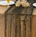 Black & Gold 4 Pack 10ft Gauze Glitter Table Runner for Wedding Party Decor