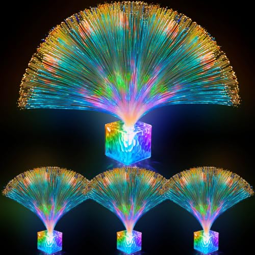 Mini Fiber Optic Lamp Set - 4 Clear 16-Inch Glow Party Favors with Color-Changing Lights