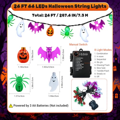 24 Ft LED Halloween String Lights with Shapes, Timer, Waterproof for Indoor Outdoor Decor
