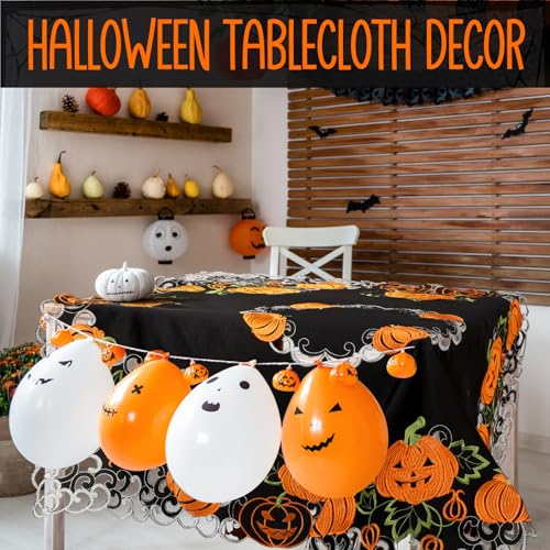 Halloween Embroidered Tablecloth for Dining Table - Black & Orange 86cm