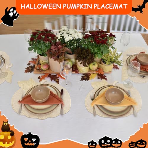 Halloween Pumpkin Placemats Set of 6 - Fall Table Decorations for Harvest Party