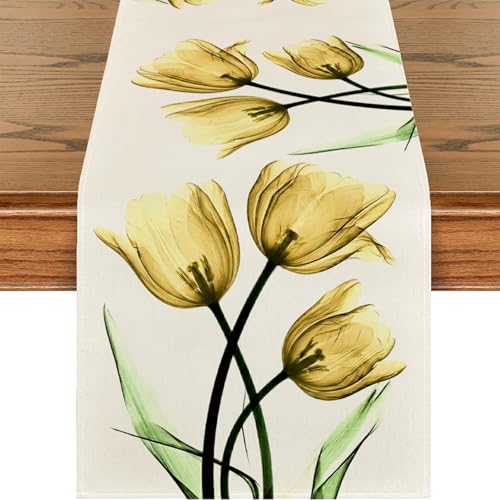 Yellow Floral Table Runner 13x120 Inch Spring Summer Boho Kitchen Dining Decor