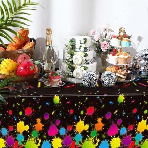 VitalCozy 6 Pcs Neon Glow-in-The-Dark Tablecloths for Parties - 80s Style