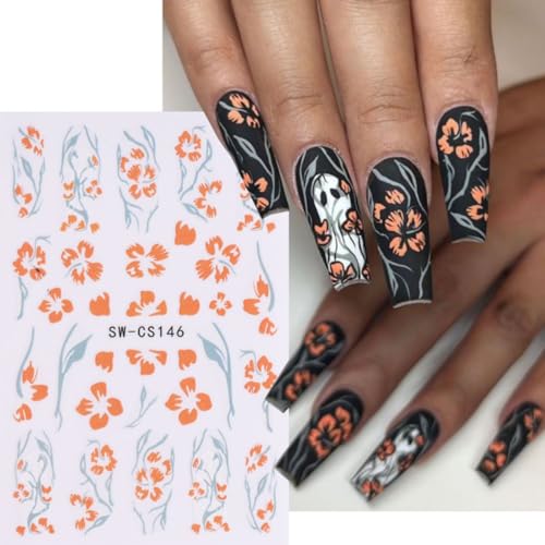 Halloween Nail Art Stickers Set - 3D Ghost Spider Web Pumpkin Skull Decorations for DIY Manicure