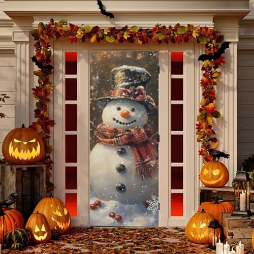Burbuja Christmas Snowman Door Cover - Stretch Fabric Holiday Porch Decoration 32x79 in Variation of A27