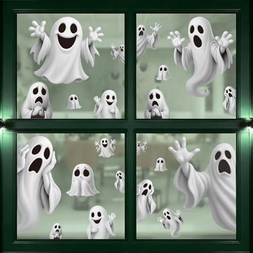 Halloween Window Clings Ghost Stickers - Floating Ghosts Reusable Static Decals for Windows Doors Mirrors - 4 Sheets