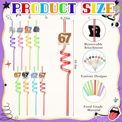 Reusable Party Drinking Straws - 8 Count 67 Meme Themed Bendable Plastic Straws