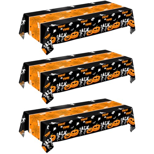 Halloween Pumpkin Table Runner & 3 Pack Disposable Plastic Tablecloths for Party Decor