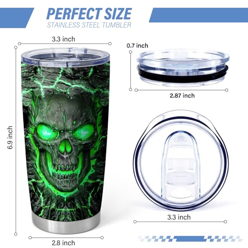 20oz Green Fire Skull Lava Tumbler with Insulation for Hot Cold Drinks - Halloween Gift