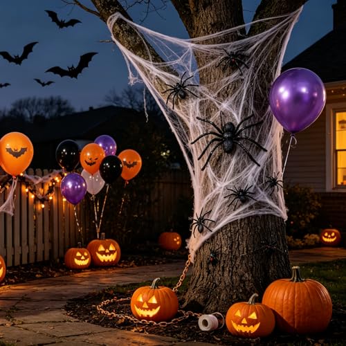 Halloween Balloon Garland Kit with Spiders Web and Spooky Balloons for Party Decorations