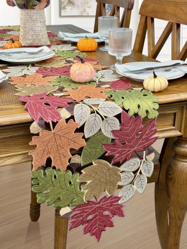 KEVA Fall Maple Leaves Table Runner 13x72in for Thanksgiving Autumn Decor