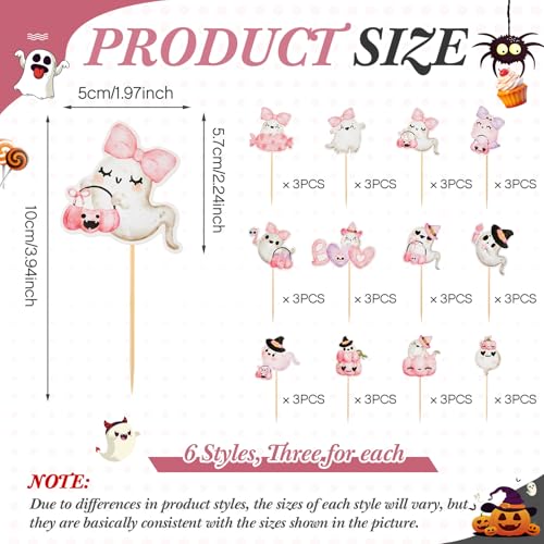 Pink Halloween Ghost Cupcake Toppers - 36 Pcs, Ready to Use, Party Decor