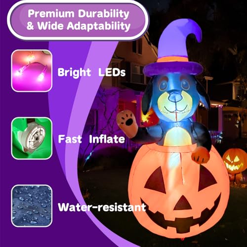 Inflatable Dachshund Dog Halloween Yard Decoration with Pumpkin, LED Lights, Outdoor & Indoor Use