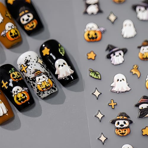Halloween Nail Art Stickers Pumpkin Ghost Self-Adhesive Decals for DIY Manicure - 1 Sheet