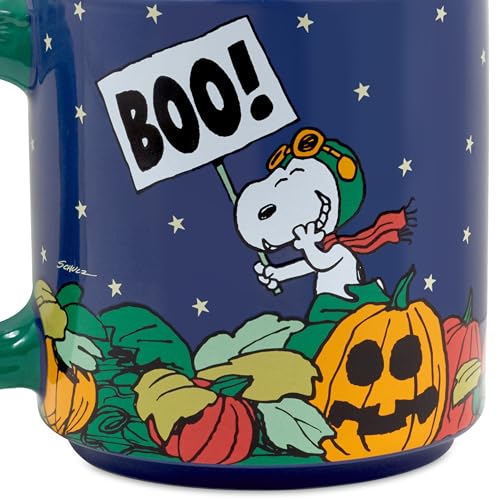 16 oz Peanuts Ceramic Mug with Great Pumpkin Scene - Fall Pumpkin Patch Coffee Cup - Linus, Sally & Snoopy