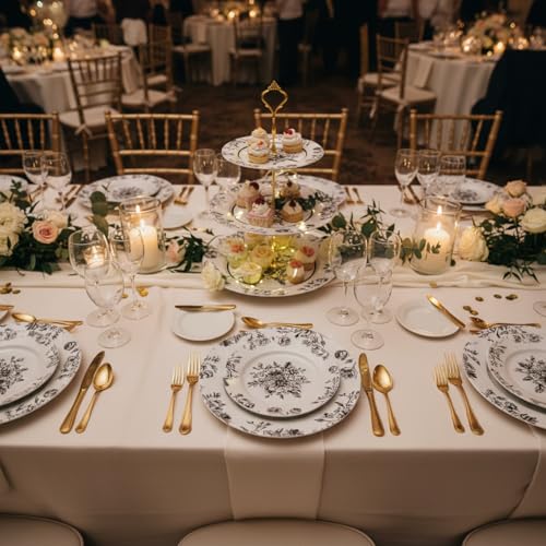 Chinoiserie Black 3-Tier Floral Ceramic Cake Stand - Wedding & Party Decor