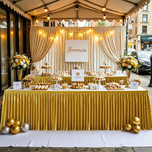 Dark Gold Satin Table Skirt 17ft for Rectangular Tables Party Decorations