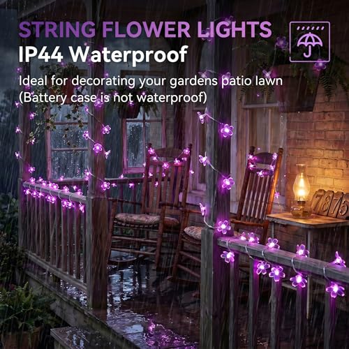 Purple Battery Operated Flower String Lights 15FT 30LED - Decorative Indoor Outdoor