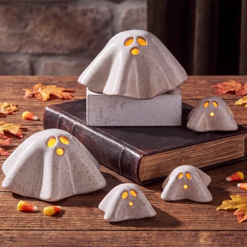 5 Pcs Handmade Ceramic Ghost Tealight Holders Halloween Decor Set