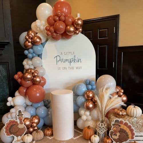Fall Balloon Arch Kit - Burnt Orange Dusty Blue Gold Variation for Thanksgiving & Autumn Decor