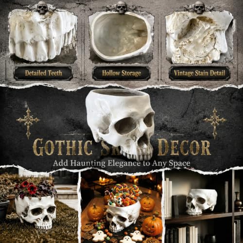 4-in-1 Gothic Halloween Skull Planter Centerpiece Set - Spooky Decor