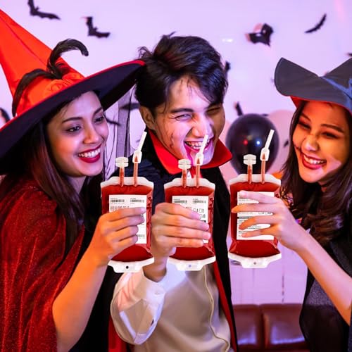 30 Pack Halloween Fake Blood Bags for Drinks Vampire Party Decoration - Reusable Blood Pouches