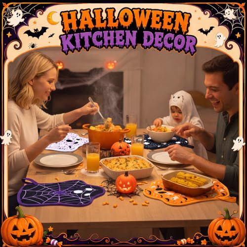 Halloween Ghost Pot Holders Set for Kitchen - Cute Oven Hot Pads, 4-Pack