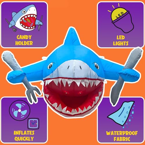 Halloween Trunk or Treat Car Decorations Kit - Shark Theme Inflatable with LED Lights