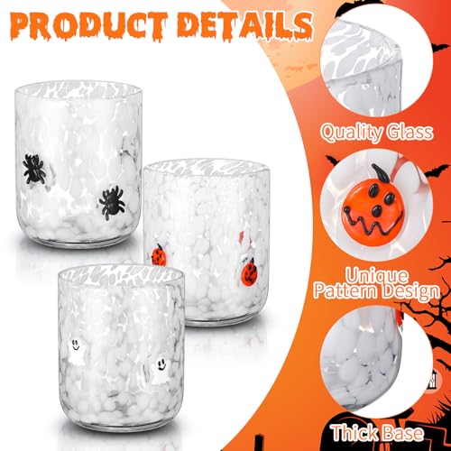 Halloween Icon Glass Cups Set - Ghost Pumpkin Spider 14 oz Drinkware