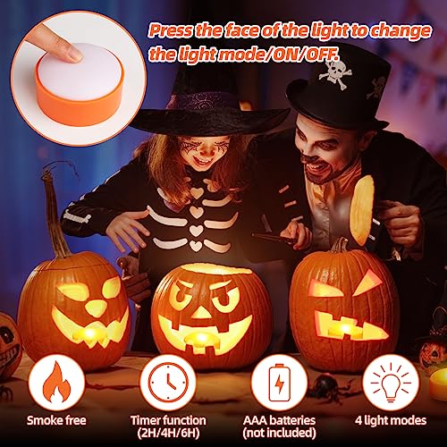 6 Pack LED Flameless Jack-O-Lanterns with Remote Control & Timer - Safe Halloween Decor
