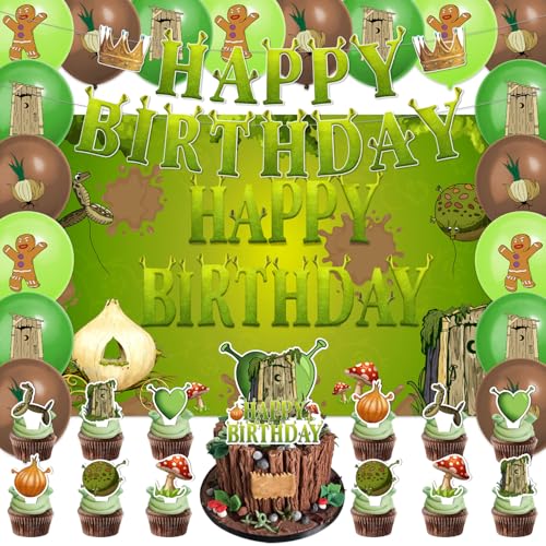 Green Monster Birthday Party Decorations Kit with Cake Toppers Banner Balloons Backdrop - 42 Pieces