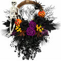 Halloween Gothic Skull Wreath for Front Door 16-Inch Spooky Decor
