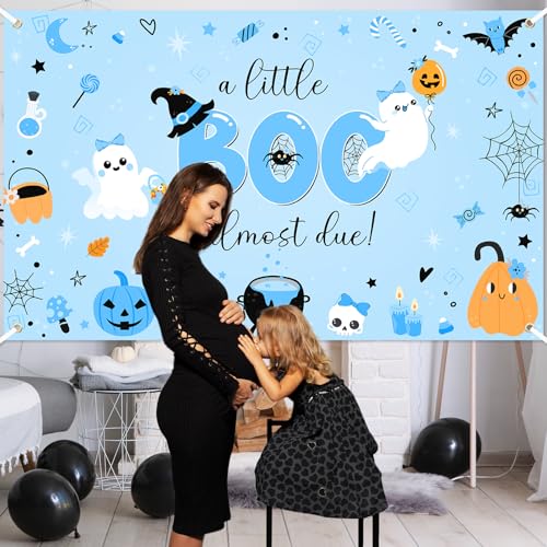Avezano Blue Halloween Baby Shower Backdrop Banner 6x3.6ft
