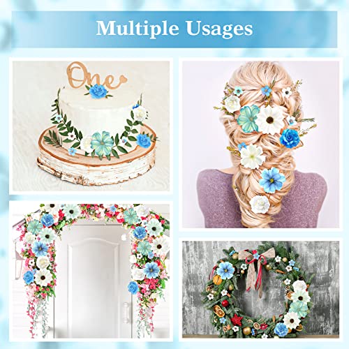 Mini Fake Flowers Bulk Blue Series - 217 Pcs Silk Floral Decorations