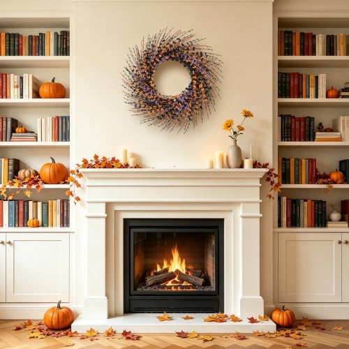 24-Inch Halloween Wreath Black Orange Purple Front Door Decor - Handmade, Reusable Seasonal Decoration