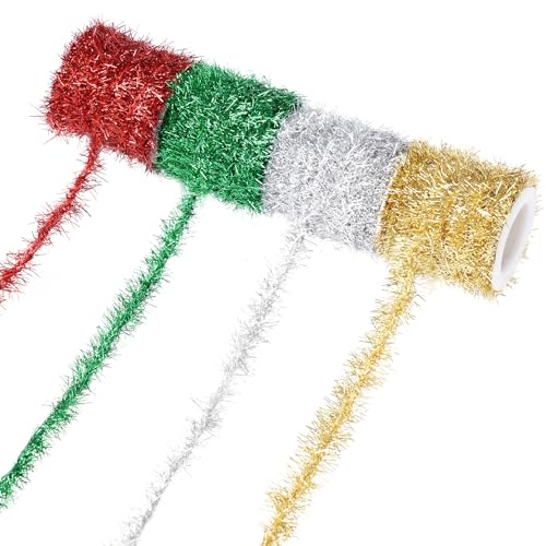 Metallic Tinsel Garland - 19.6FT Gold, Red, Green & Silver, Holiday Decor