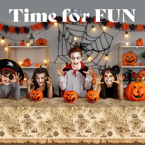 Vintage Pirate Map Tablecloth – Disposable Rectangular Plastic Cover for Parties & Halloween – FUN RACCOON 1 Pc